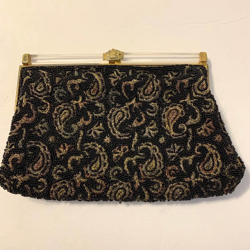 JOSEF Vintage 30's/40's Hand‎ Beaded Paisley Clutch